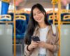 A young woman in a bus