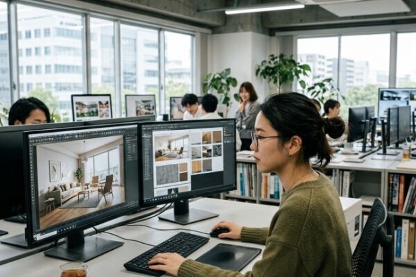 Woman do 3d rendering interior design